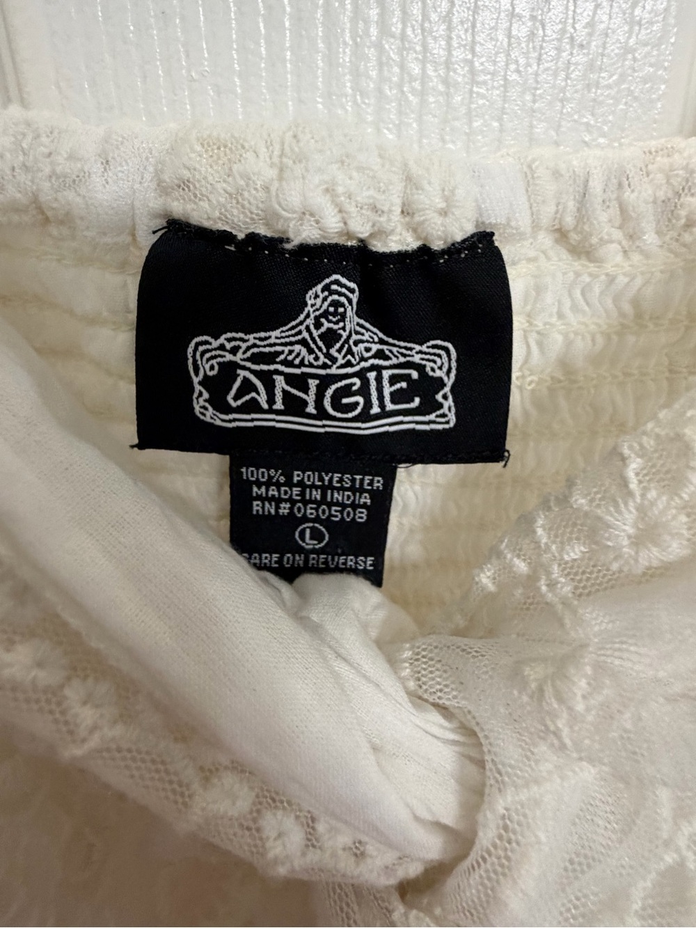 Angie White Lace Off-Shoulder Babydoll Top | Cottagecore Boho Blouse | Large - Picture 2 of 3